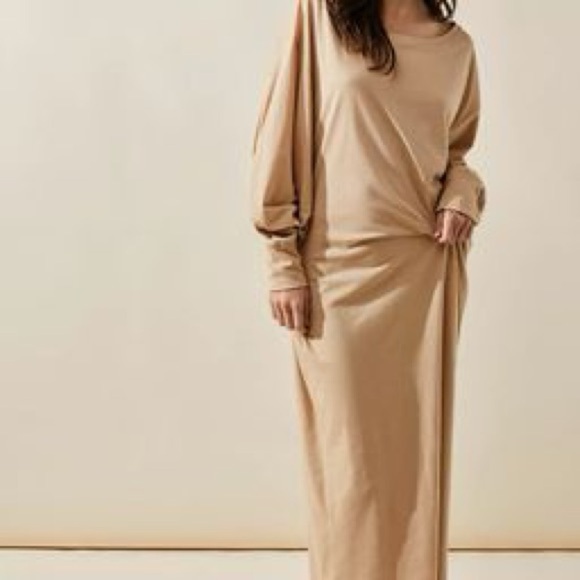 Free People FP BEACH Elegant Tan Maxi Dress Lagenlook Minimalist XS/S - Picture 1 of 4